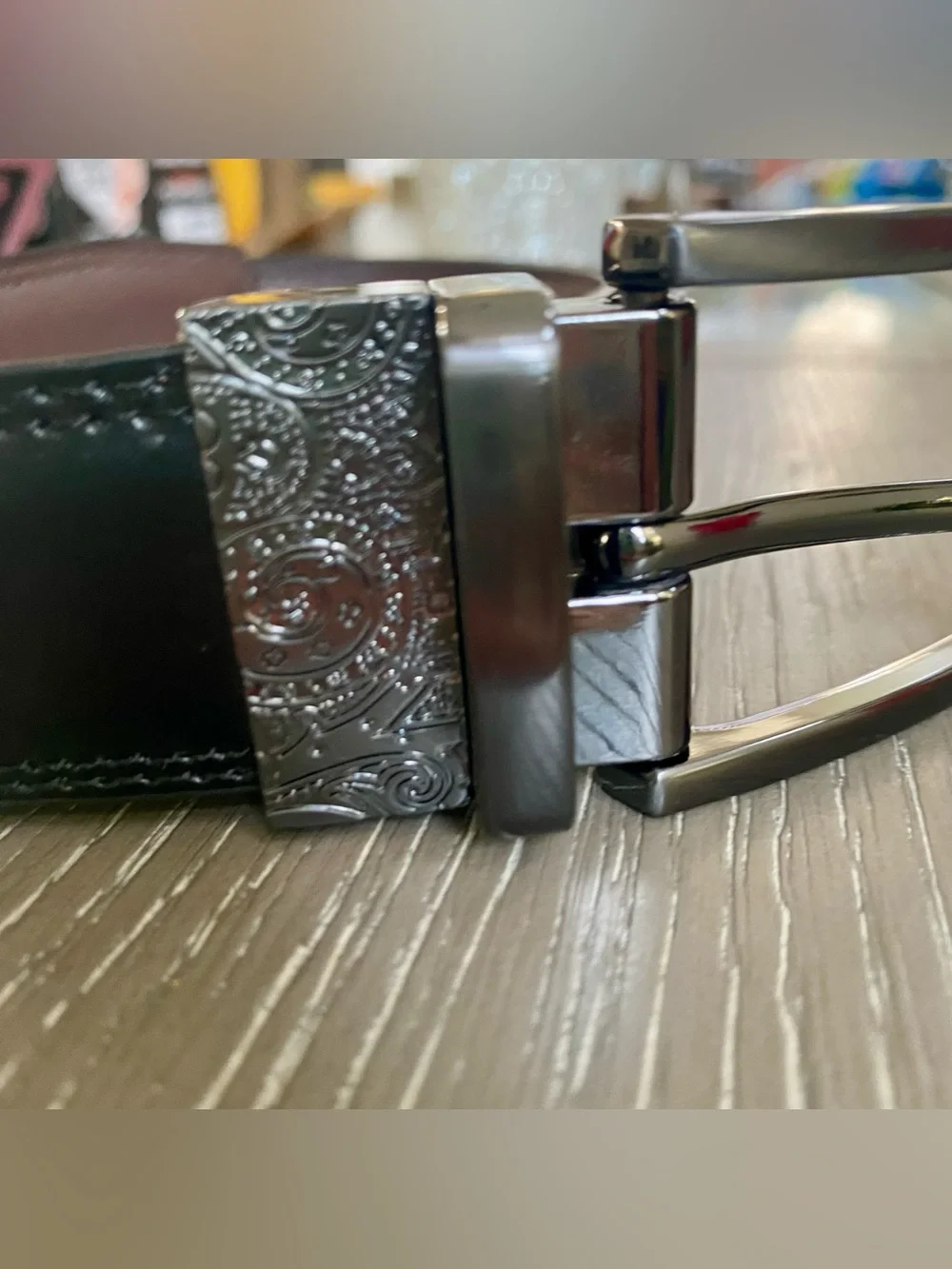 Robert Graham Brown Leather Belt with Paisley print Brushed Silver Buckle